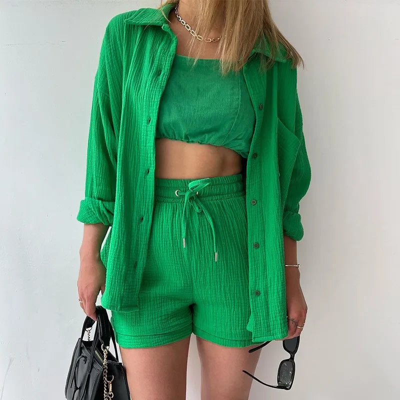 Long Shirt & High Waist Shorts Set | Wovetsa