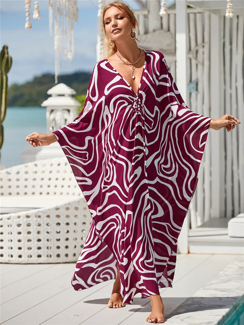 Animal Print Kaftan Beach Cover-Up Dress | Wovetsa