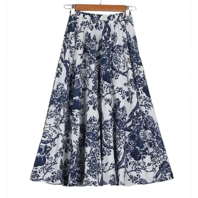 Bohemian Floral Print Cotton Linen Maxi Skirt | Wovetsa