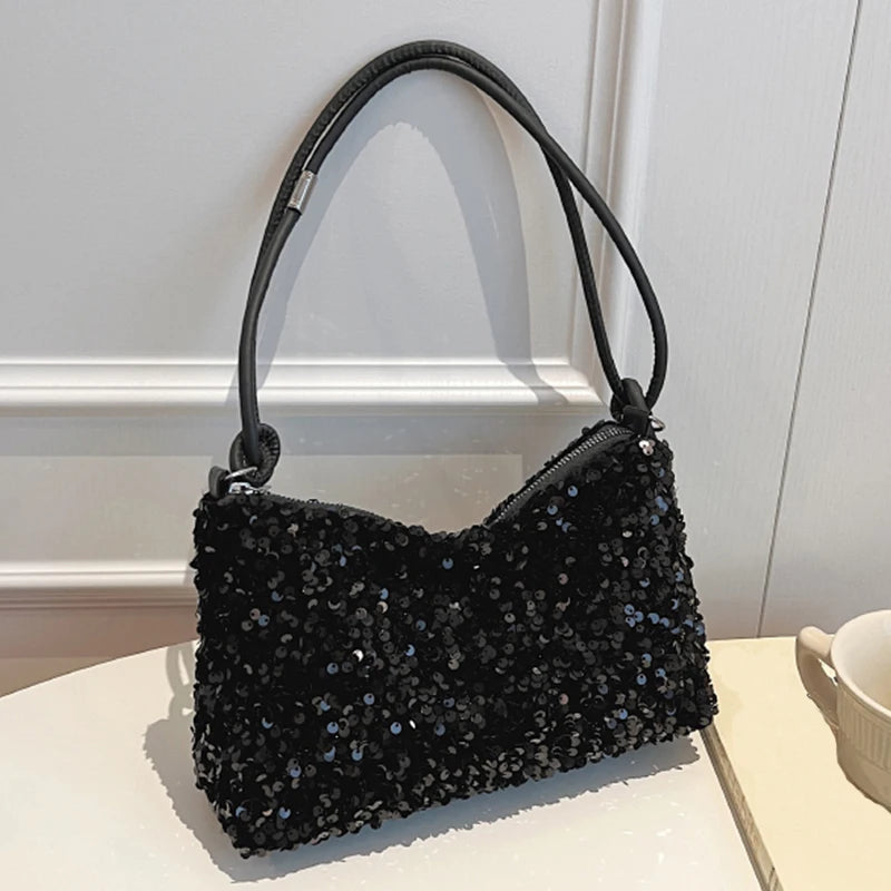 Sequin Embellished Evening Shoulder Bag | Wovetsa