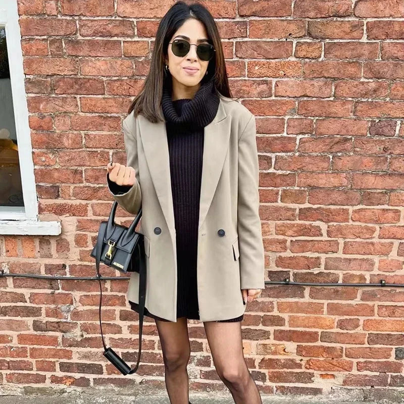 Double Breasted Notch Lapel Office Blazer | Wovetsa