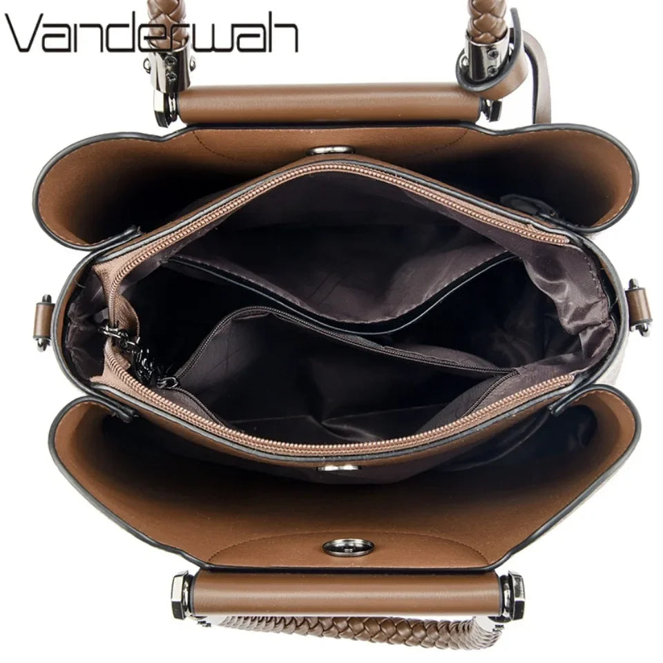 3-Layer PU Leather Tote Shoulder Bag | Wovetsa
