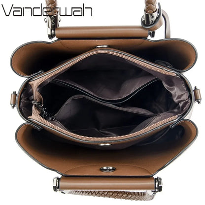 3-Layer PU Leather Tote Shoulder Bag | Wovetsa