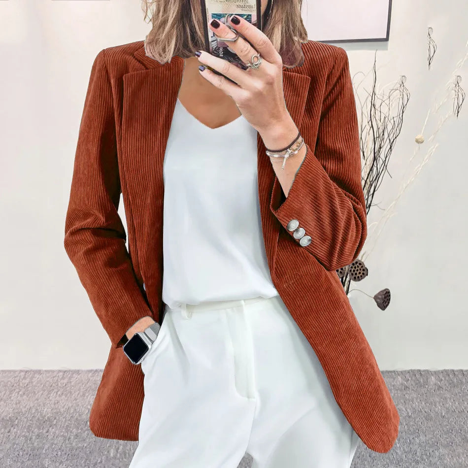 Autumn Winter Women's Clothing New Corduroy Cardigan Temperament Slim Solid Casual European American Blazers Small Suit Jacket
