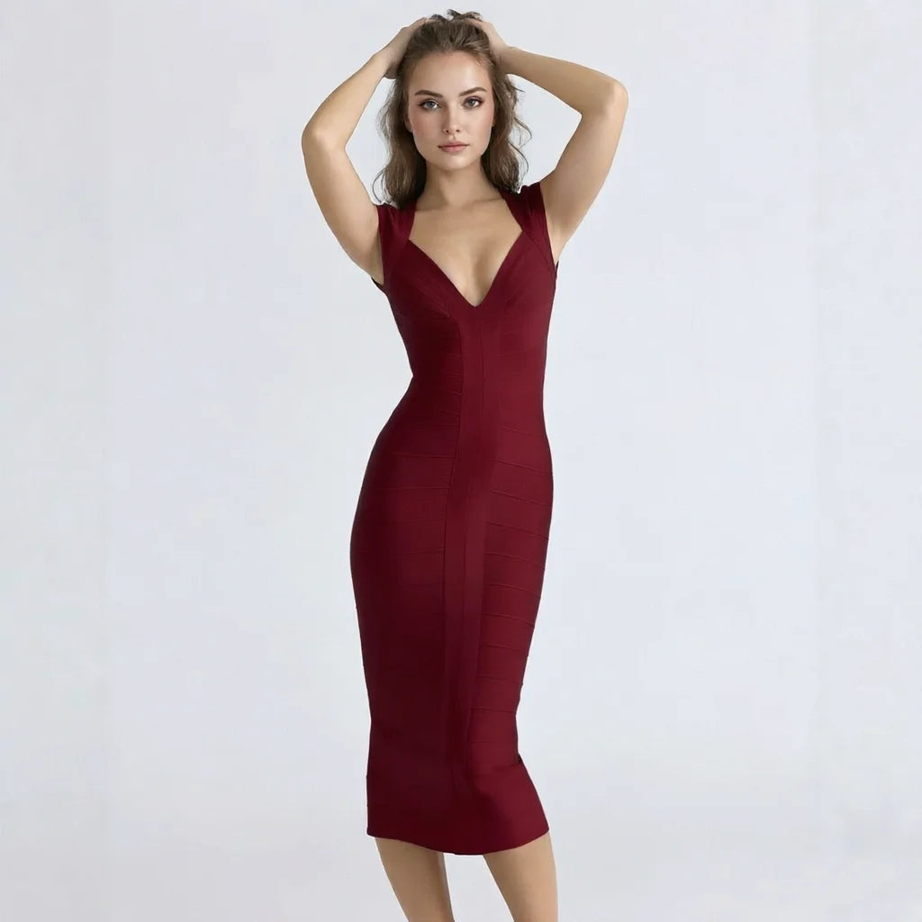 Striped Bandage Knit Midi Dress | Wovetsa