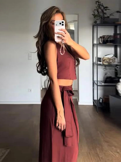 Sequin Halter Top & Wide-Leg Pants | Wovetsa