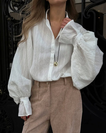 Oversized Cotton Puff Sleeve Shirt | Wovetsa