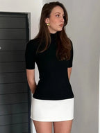 Contrast Color Turtleneck Bodycon Mini Dress | Wovetsa