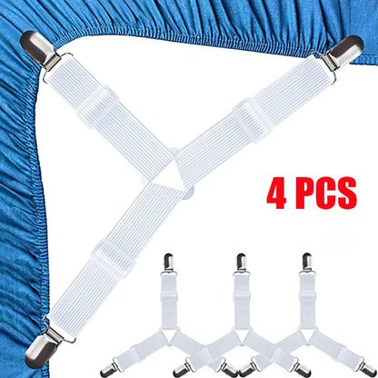 Bed Sheet Holder Clips 4-Pack Adjustable Elastic Straps | Wovetsa