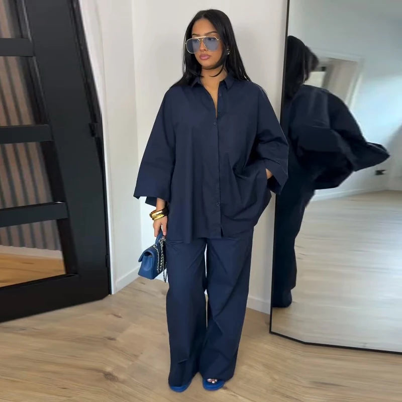 Lapel Shirt & Wide-Leg Pant Set | Wovetsa