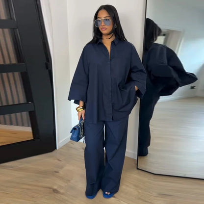 Lapel Shirt & Wide-Leg Pant Set | Wovetsa