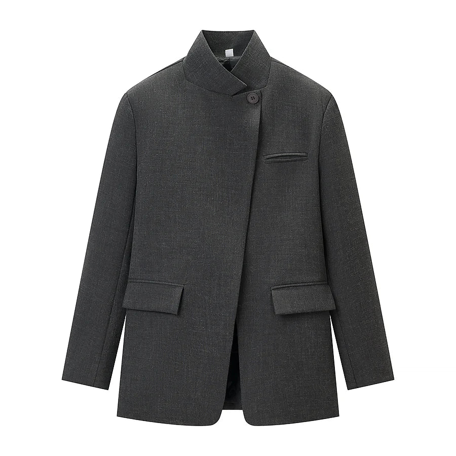 Plaid Stand Collar Blazer | Wovetsa