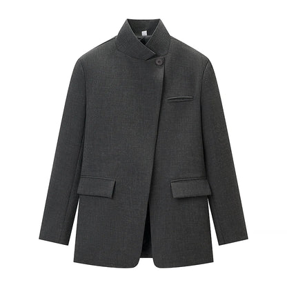 Plaid Stand Collar Blazer | Wovetsa