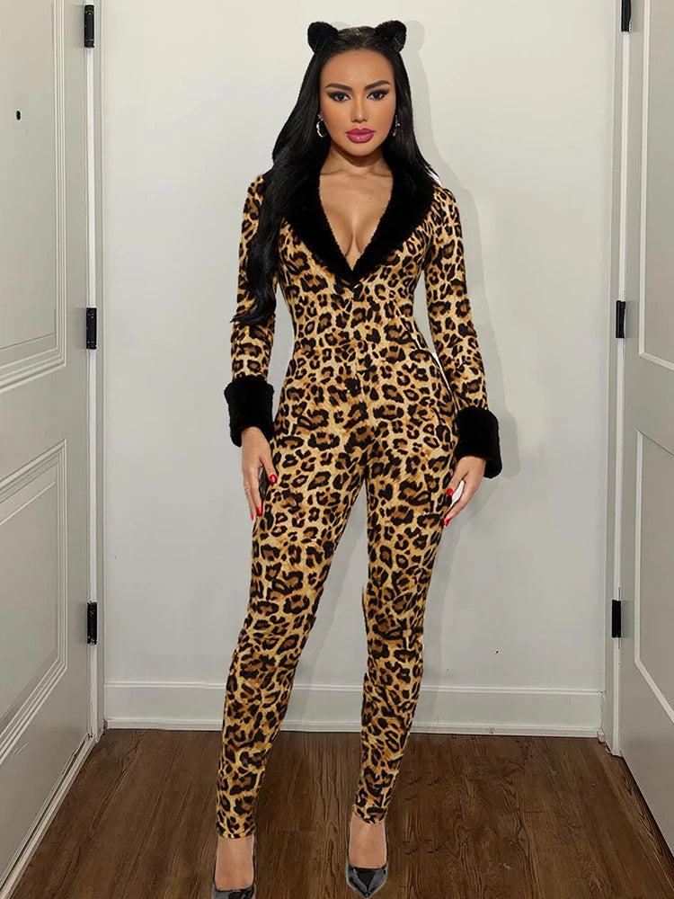 Leopard Print Skinny Jumpsuit | Wovetsa