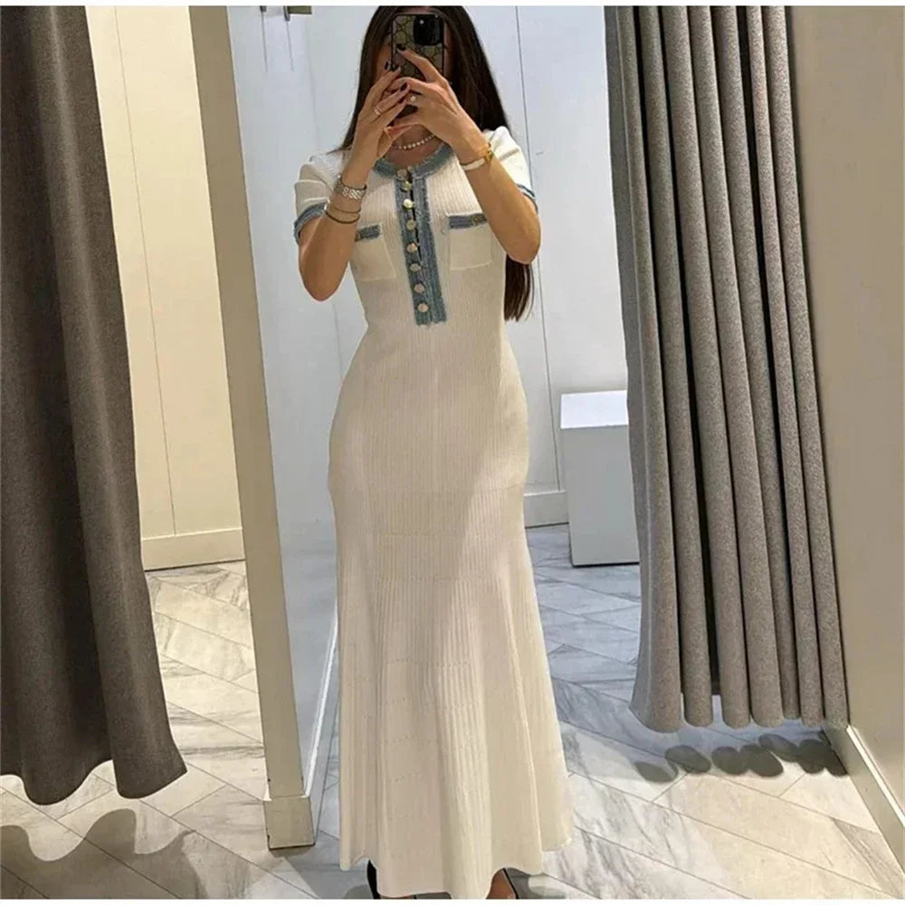 Contrast Knit Bodycon Maxi Dress | Wovetsa