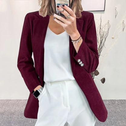 Autumn Winter Women's Clothing New Corduroy Cardigan Temperament Slim Solid Casual European American Blazers Small Suit Jacket