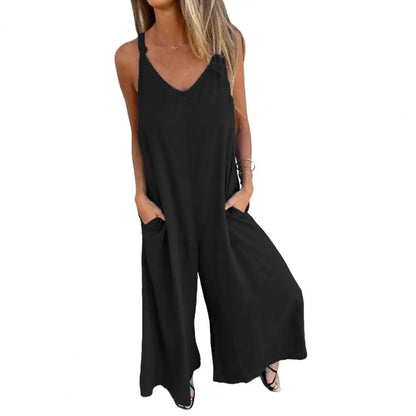 V-Neck Sleeveless Wide-Leg Jumpsuit | Wovetsa