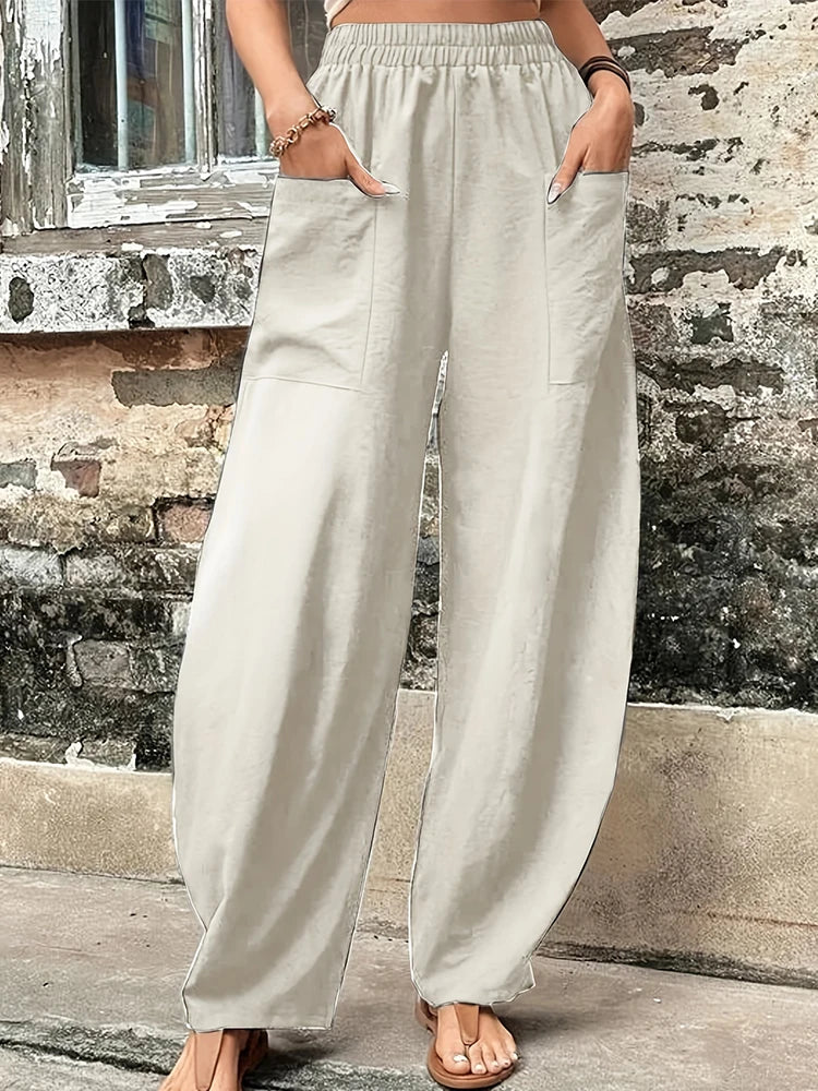Plus Size Women's Cotton-Linen Harem Trousers | Wovetsa