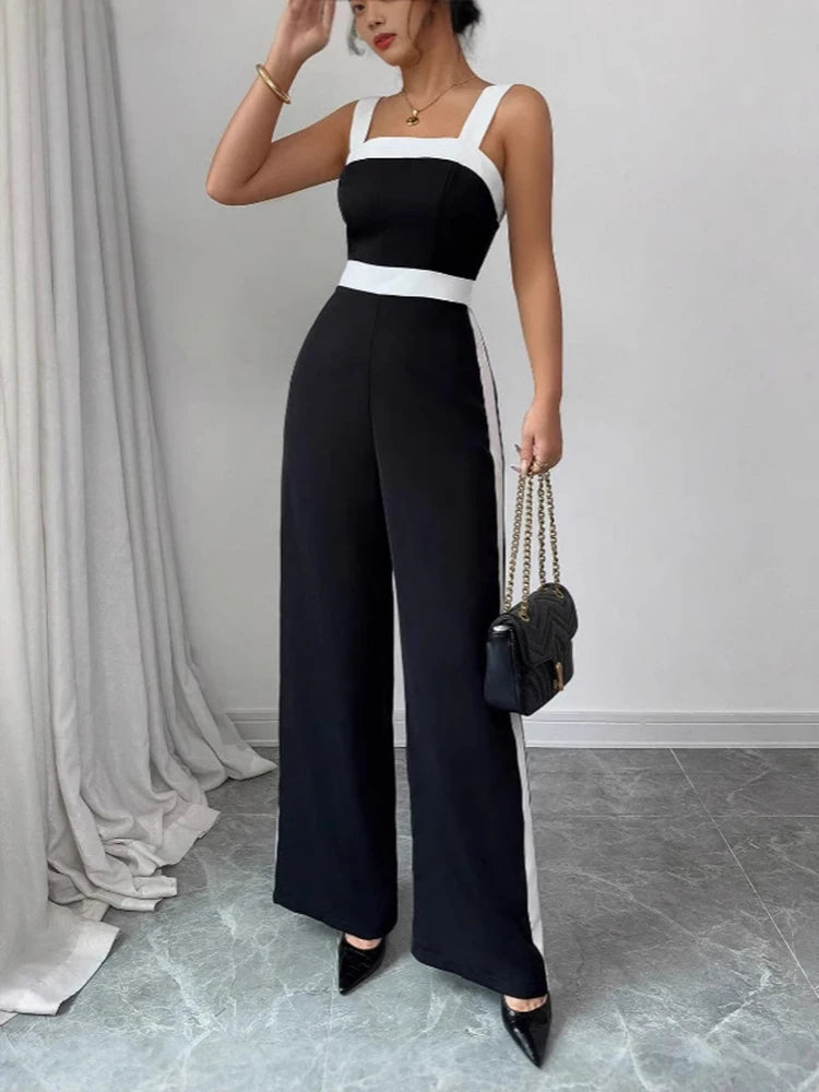 Contrast Trim Square-Neck Jumpsuit | Wovetsa