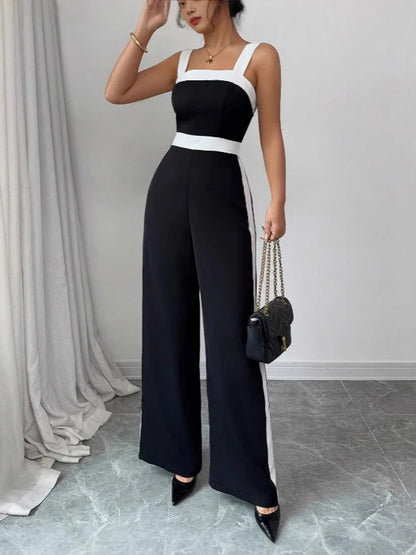 Contrast Trim Square-Neck Jumpsuit | Wovetsa