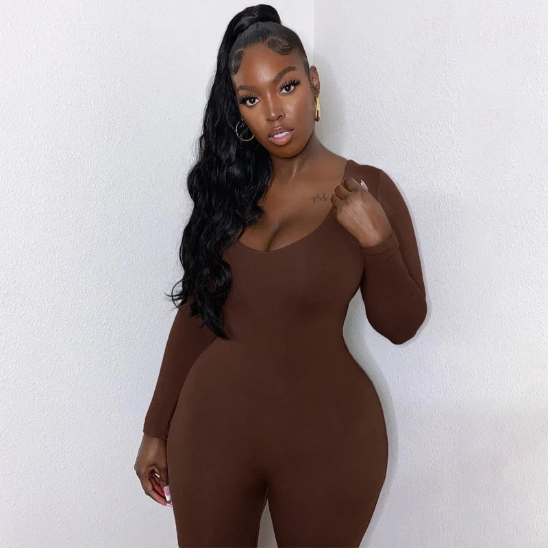 Skinny Long Sleeve Bodycon Jumpsuit | Wovetsa