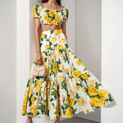Floral Off-Shoulder Crop Top & Maxi Skirt Set | Wovetsa