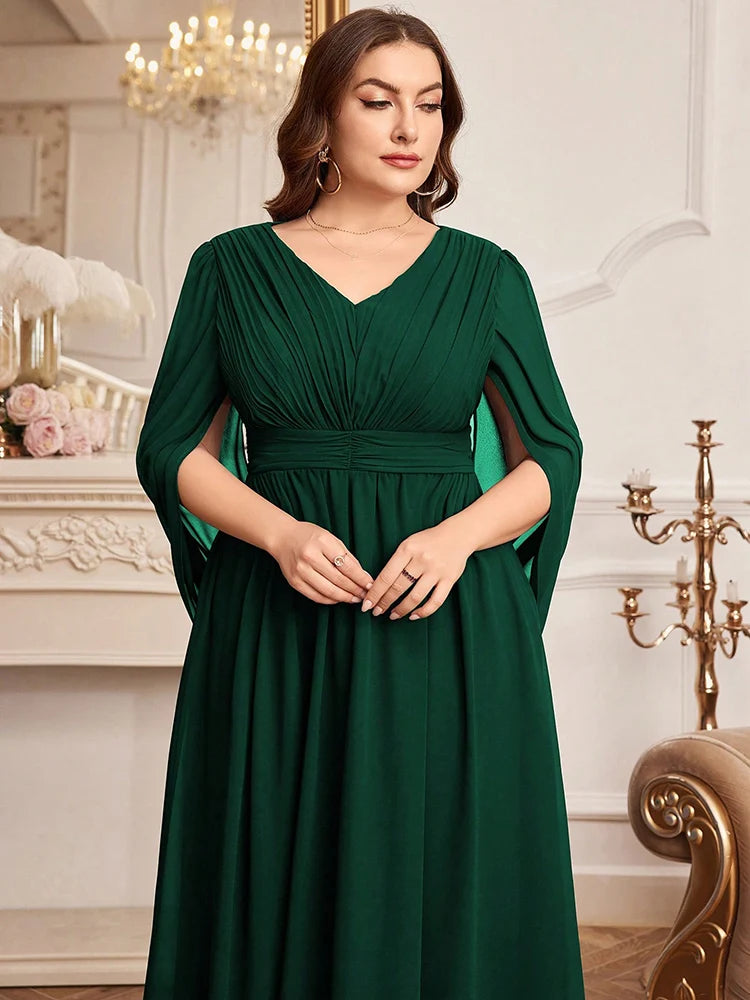Plus Size V-Neck Flare Sleeve Formal Maxi Dress | Wovetsa