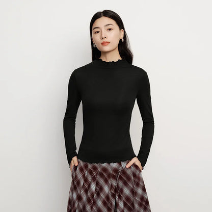 Wool Ruffled Trim Knit Top | Wovetsa