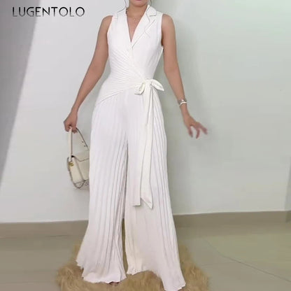 Lace-Up V-Neck Wide-Leg Jumpsuit | Wovetsa
