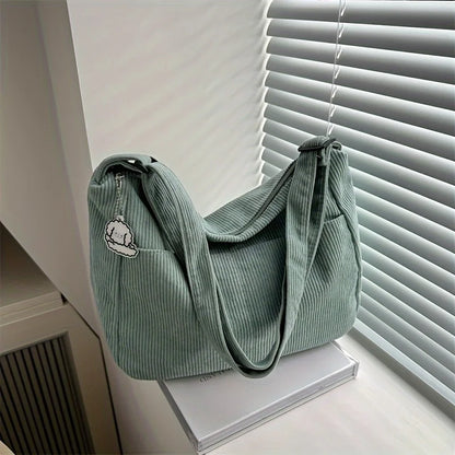 Corduroy Half-Moon Shoulder Bag with Hat Patch | Wovetsa