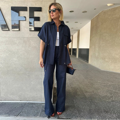 Lapel Shirt & Wide-Leg Pant Set | Wovetsa