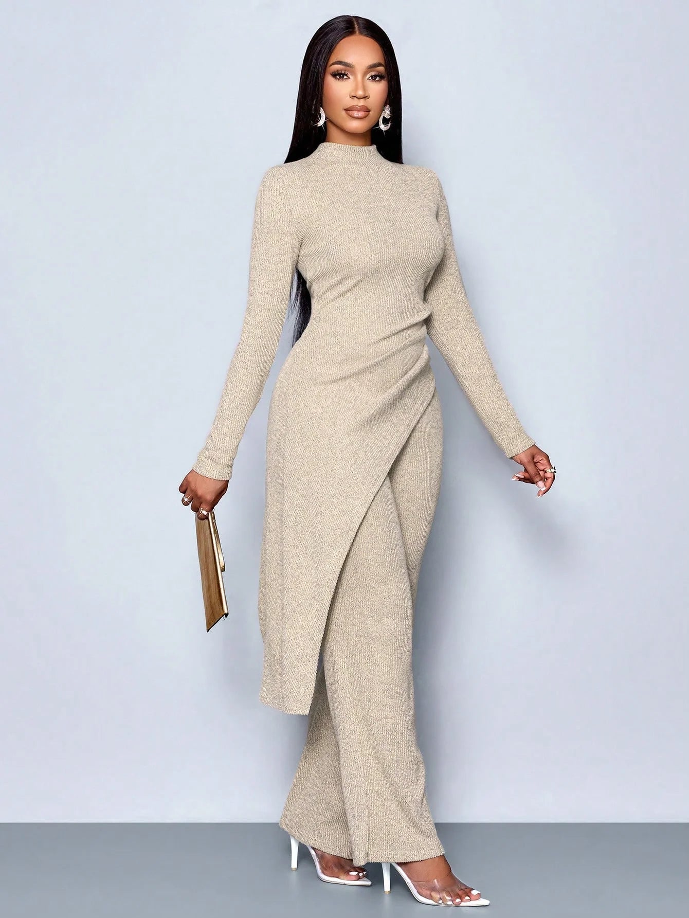 Asymmetric High-Neck Knit Set | Wovetsa