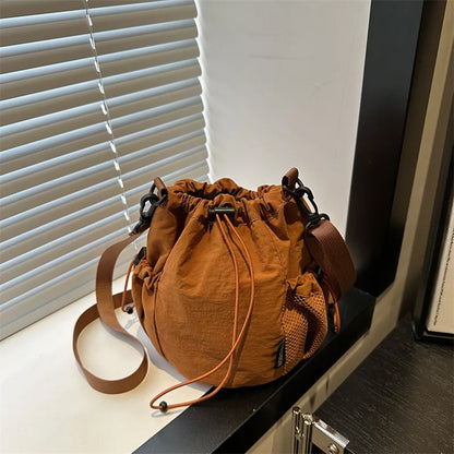 Nylon Drawstring Bucket Crossbody Bag | Wovetsa