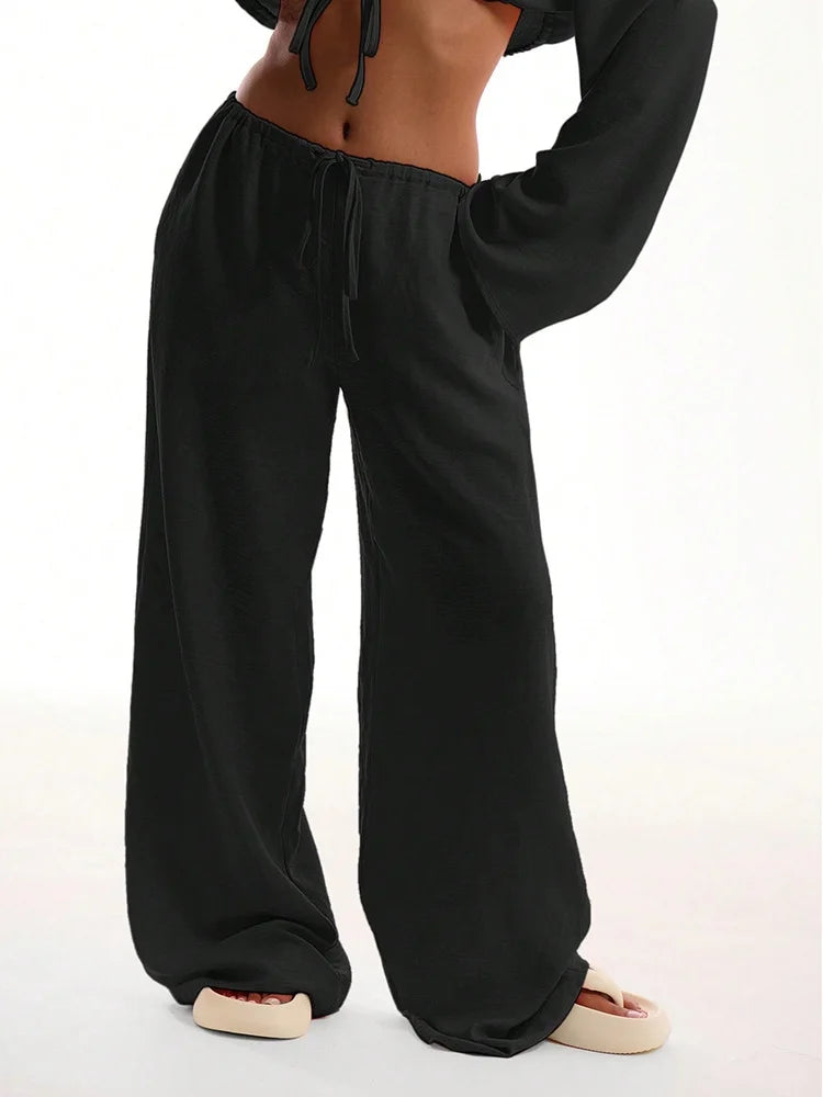 High-Waist Drawstring Wide-Leg Pants | Wovetsa