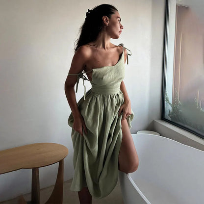 Backless Cotton V-Neck Maxi Dress | Wovetsa