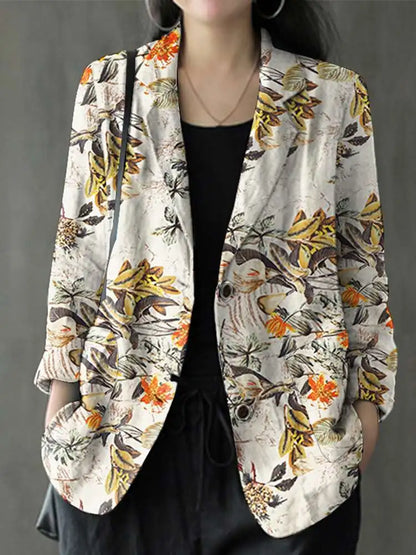Floral Print Cotton Lapel Blazer Loose Fit | Wovetsa