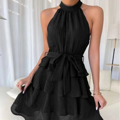 Halter Neck A-Line Mini Dress | Wovetsa