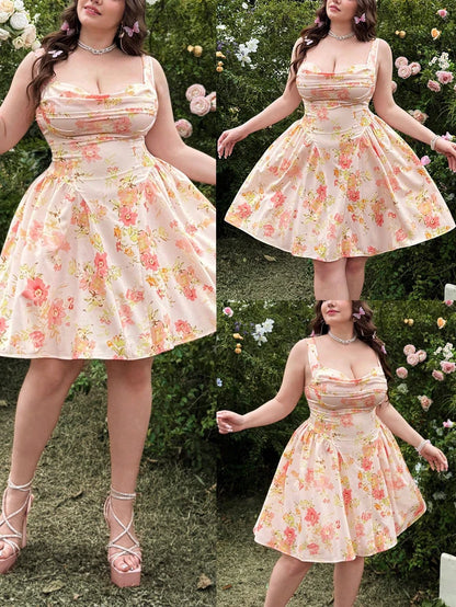 plus Size Romantic Floral Print Vacation Dress Elegant Summer Casual Maxi Dress for Women