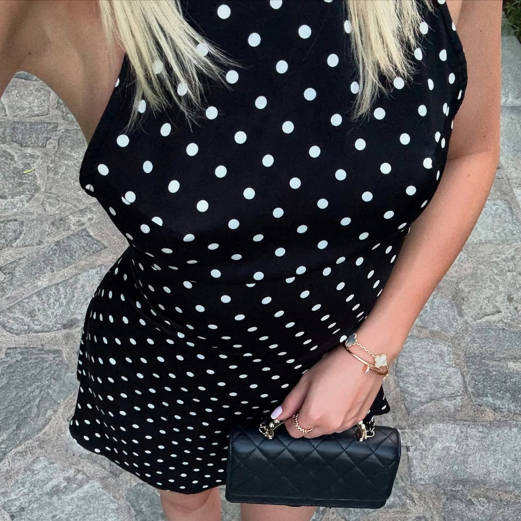 Polka Dot Halter Mini Dress | Wovetsa