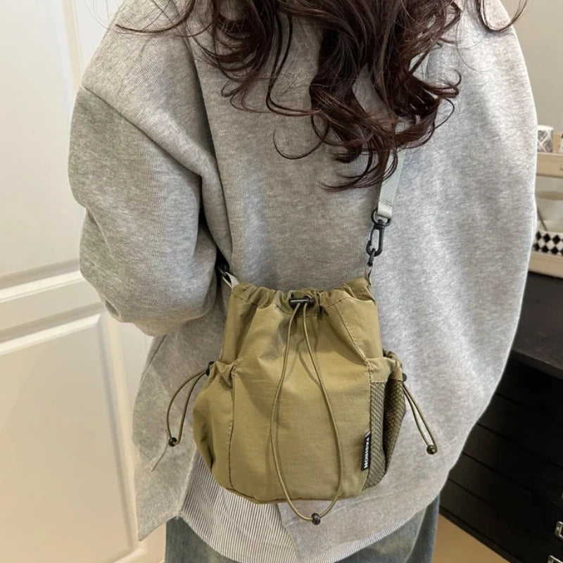 Nylon Drawstring Bucket Crossbody Bag | Wovetsa