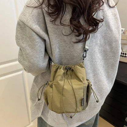 Nylon Drawstring Bucket Crossbody Bag | Wovetsa