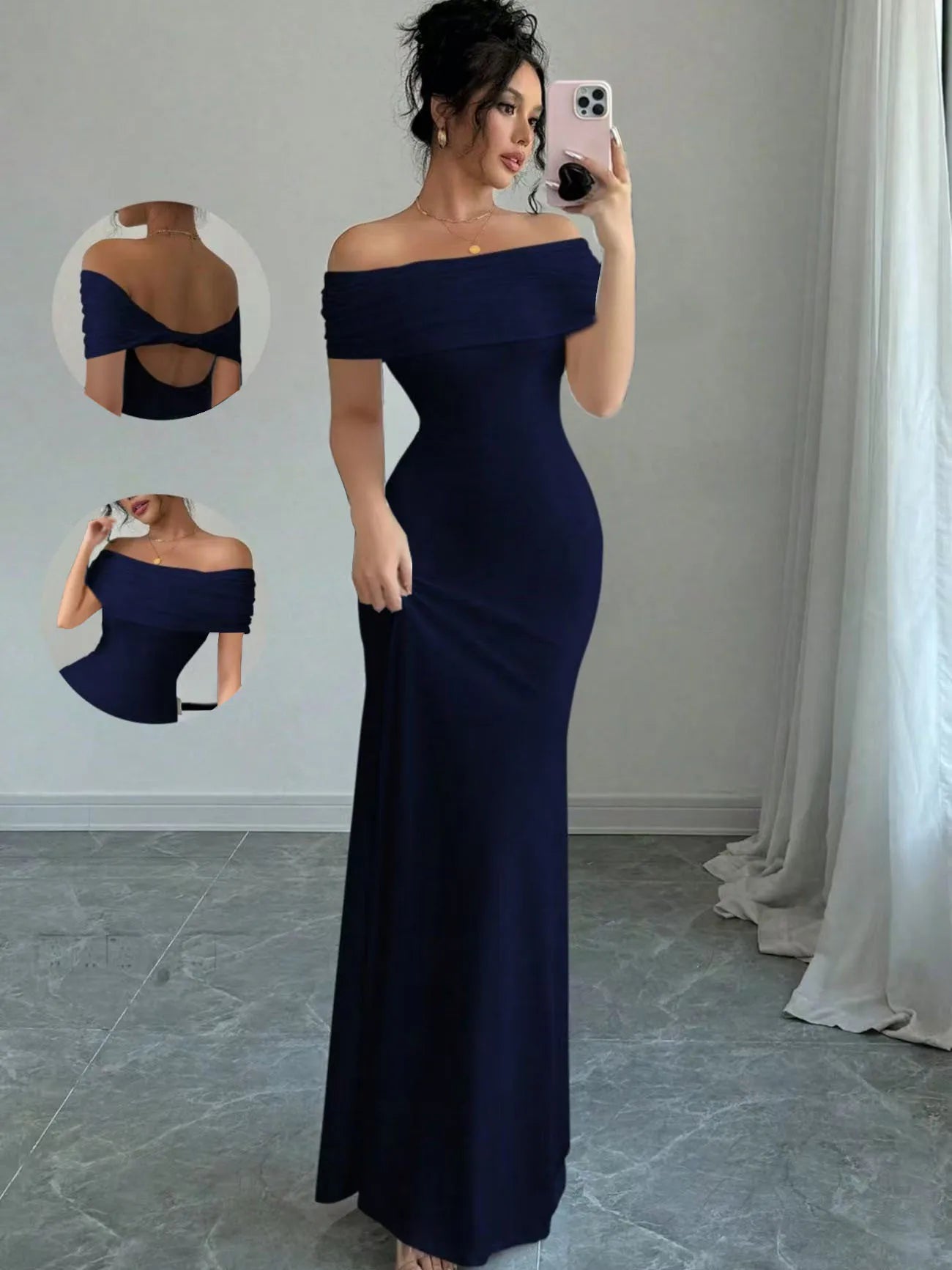 Off-Shoulder Sleeveless Bodycon Midi Dress | Wovetsa
