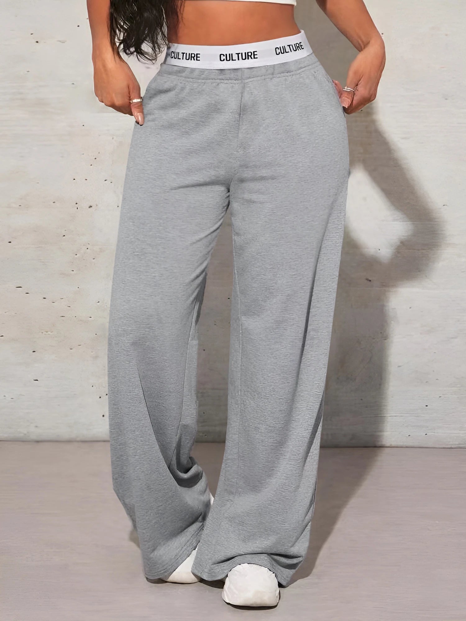 High-Waist Wide-Leg Sweatpants with Letter Waistband | Wovetsa