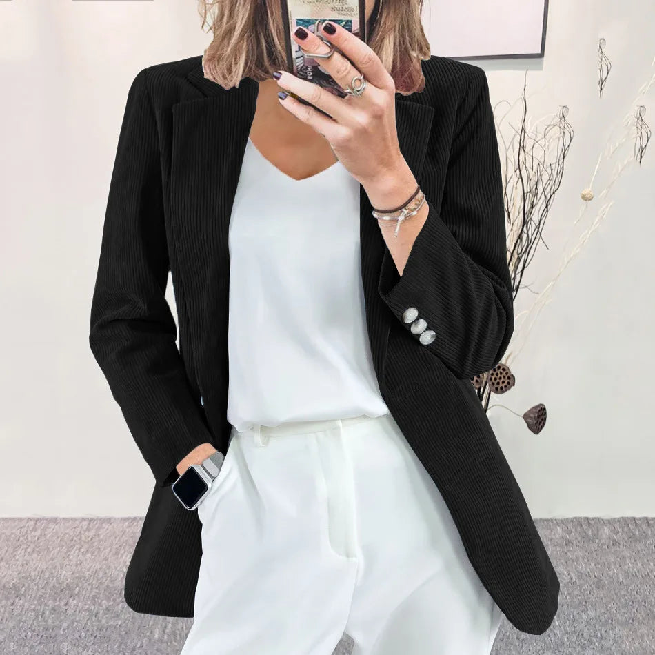 Autumn Winter Women's Clothing New Corduroy Cardigan Temperament Slim Solid Casual European American Blazers Small Suit Jacket