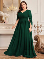 Plus Size V-Neck Flare Sleeve Formal Maxi Dress | Wovetsa