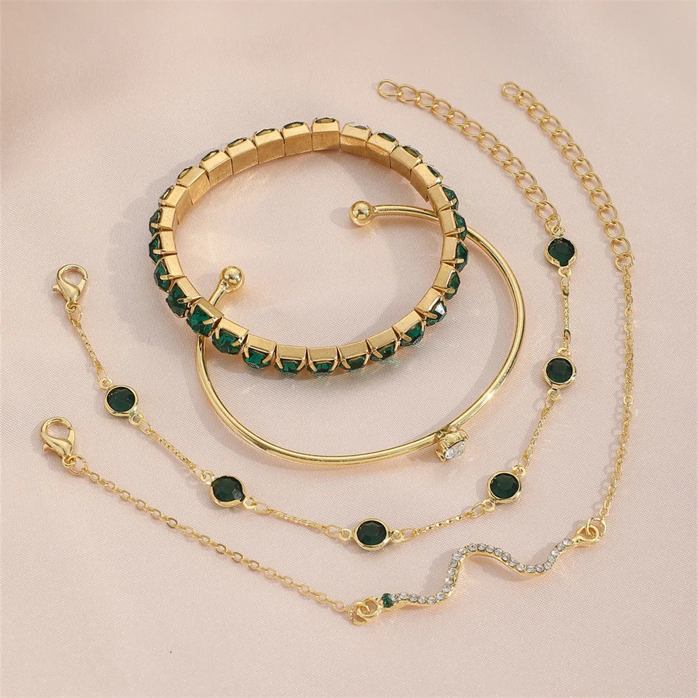 Snake & Gemstone Bangle Bracelet Set (4 Pcs) | Wovetsa