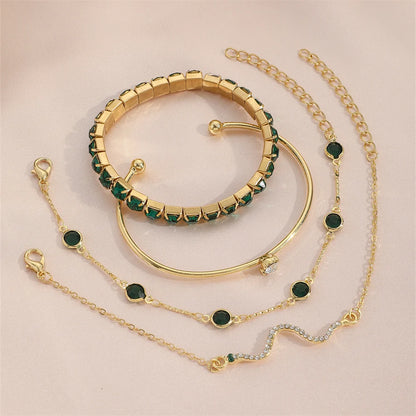 Snake & Gemstone Bangle Bracelet Set (4 Pcs) | Wovetsa