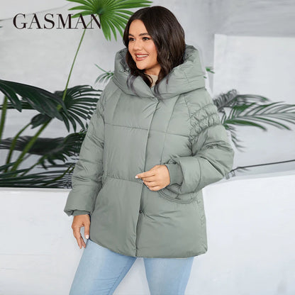 GASMAN 2024 Fashion Down Jacket Women Plus Size Short Casual Hooded Big Pocket Parkas Female multicolor Coat Outwear 88595