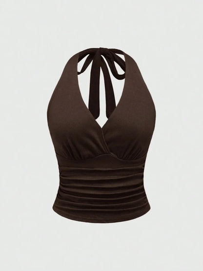 Y2K Backless Halter Ruched Crop Top | Wovetsa