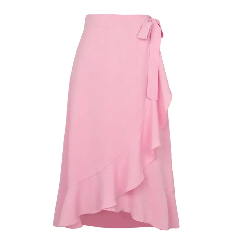 Lace-Up Ruffle Chiffon Bodycon Midi Skirt | Wovetsa
